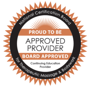 National certification board approved provider for the therapeutic massage and body works logo